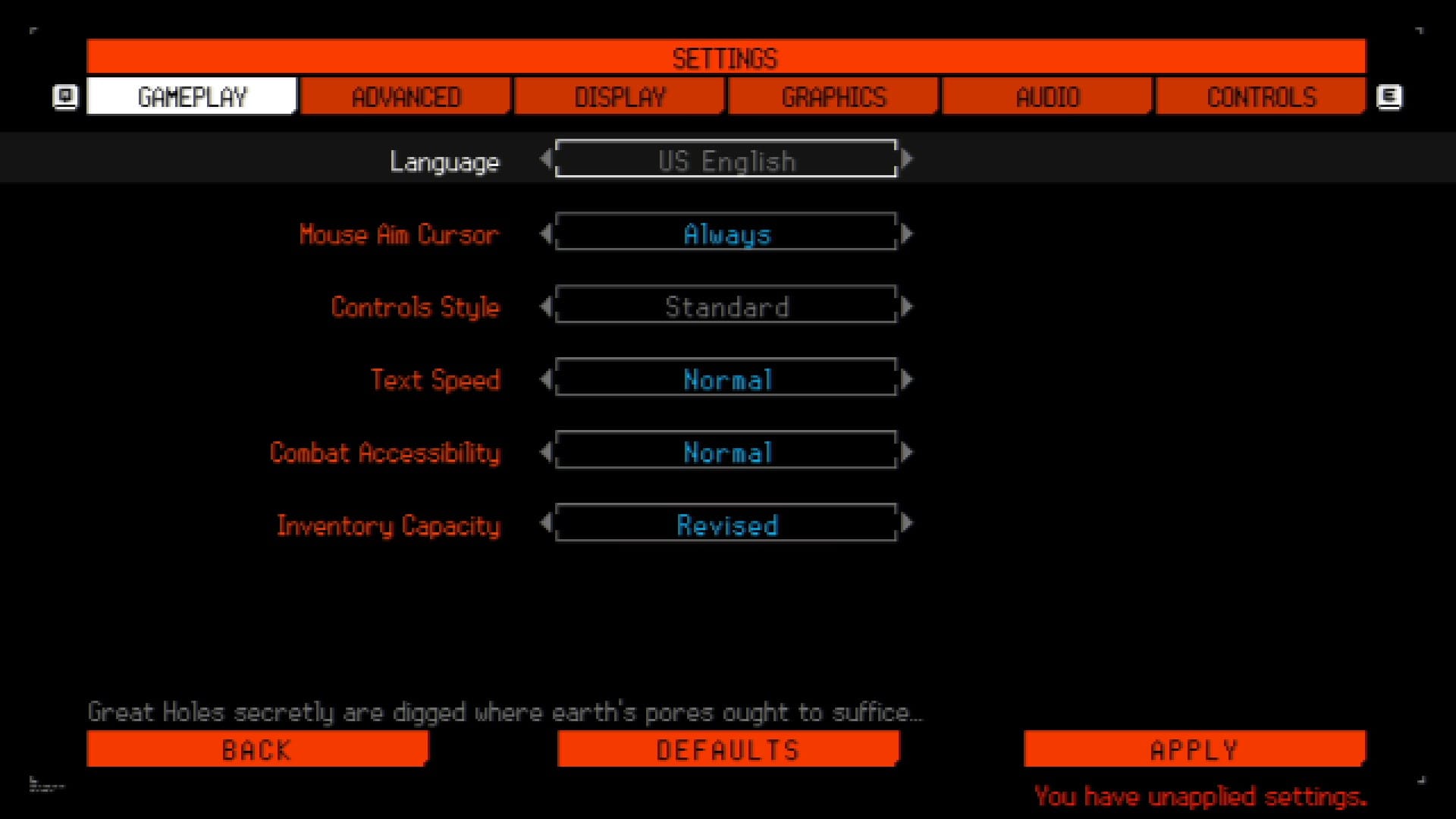 The settings menu, which displays multiple difficulty adjusting options.