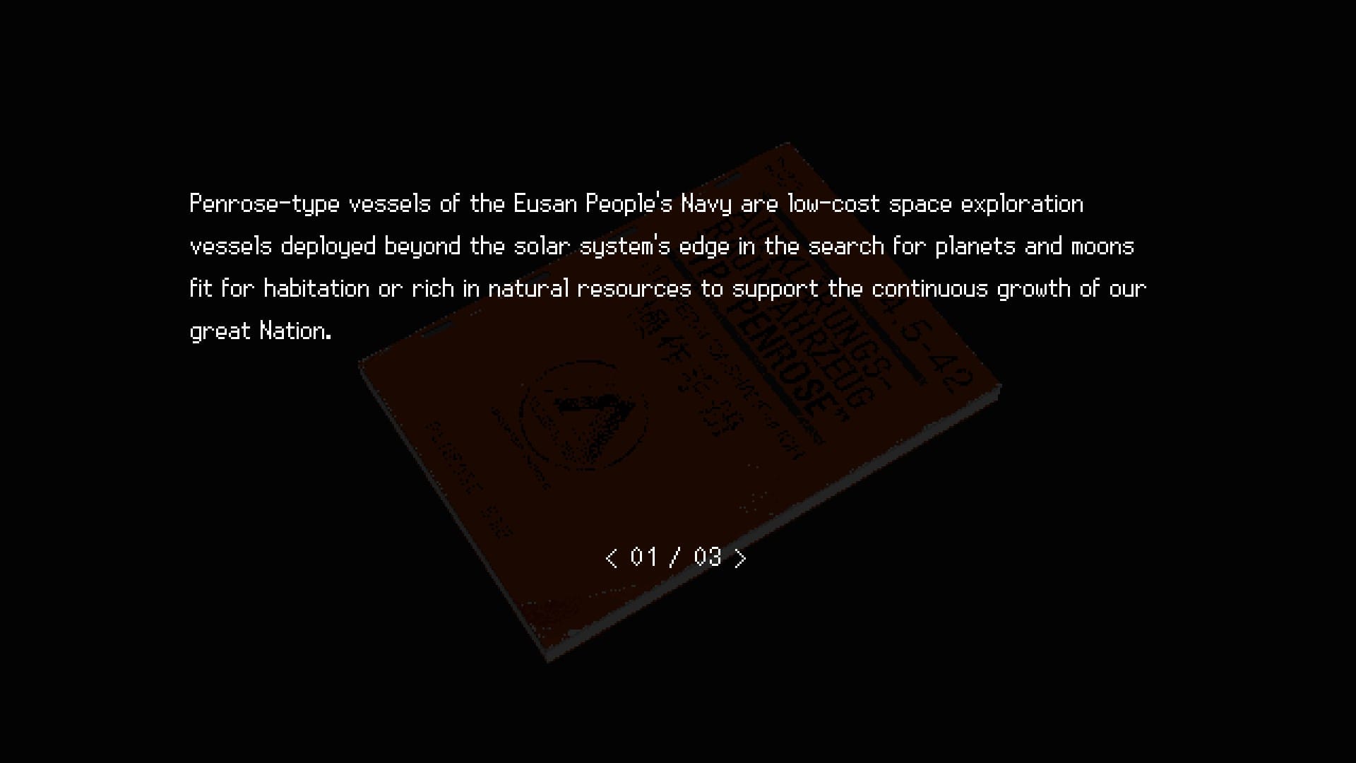 One of the lore texts from a lootable object
