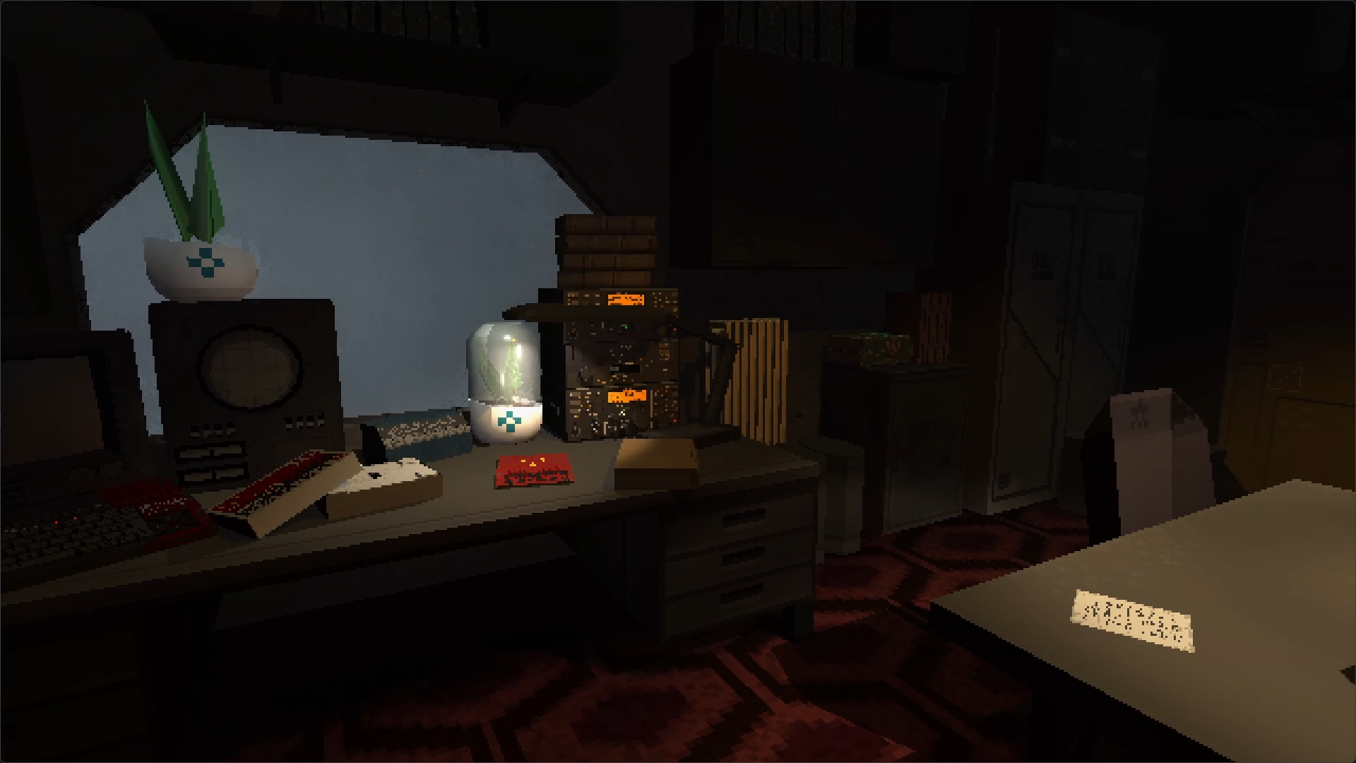 A POV screenshot featuring a desk and table from one of the 3D segments.