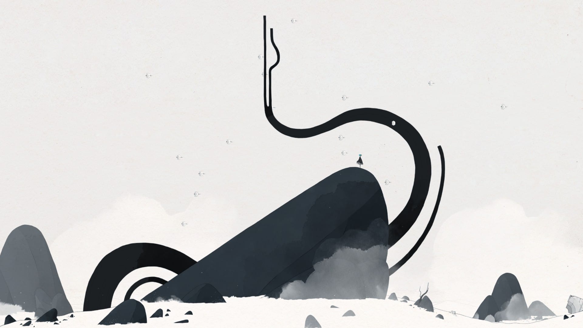 The early game of Gris, devoid of all color