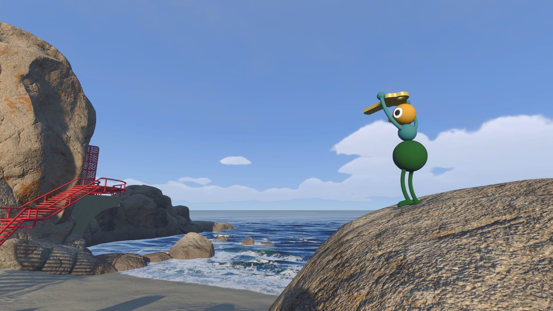 A player holding a key over their head on the beach
