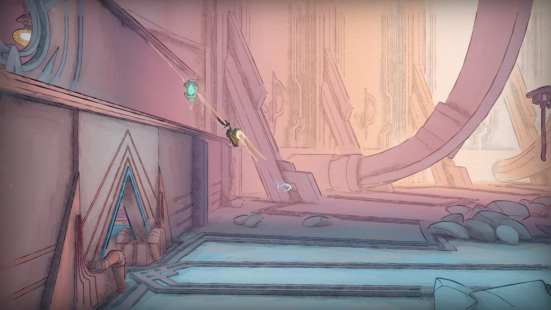 Mio using the hairpin ability to jump to a crystal